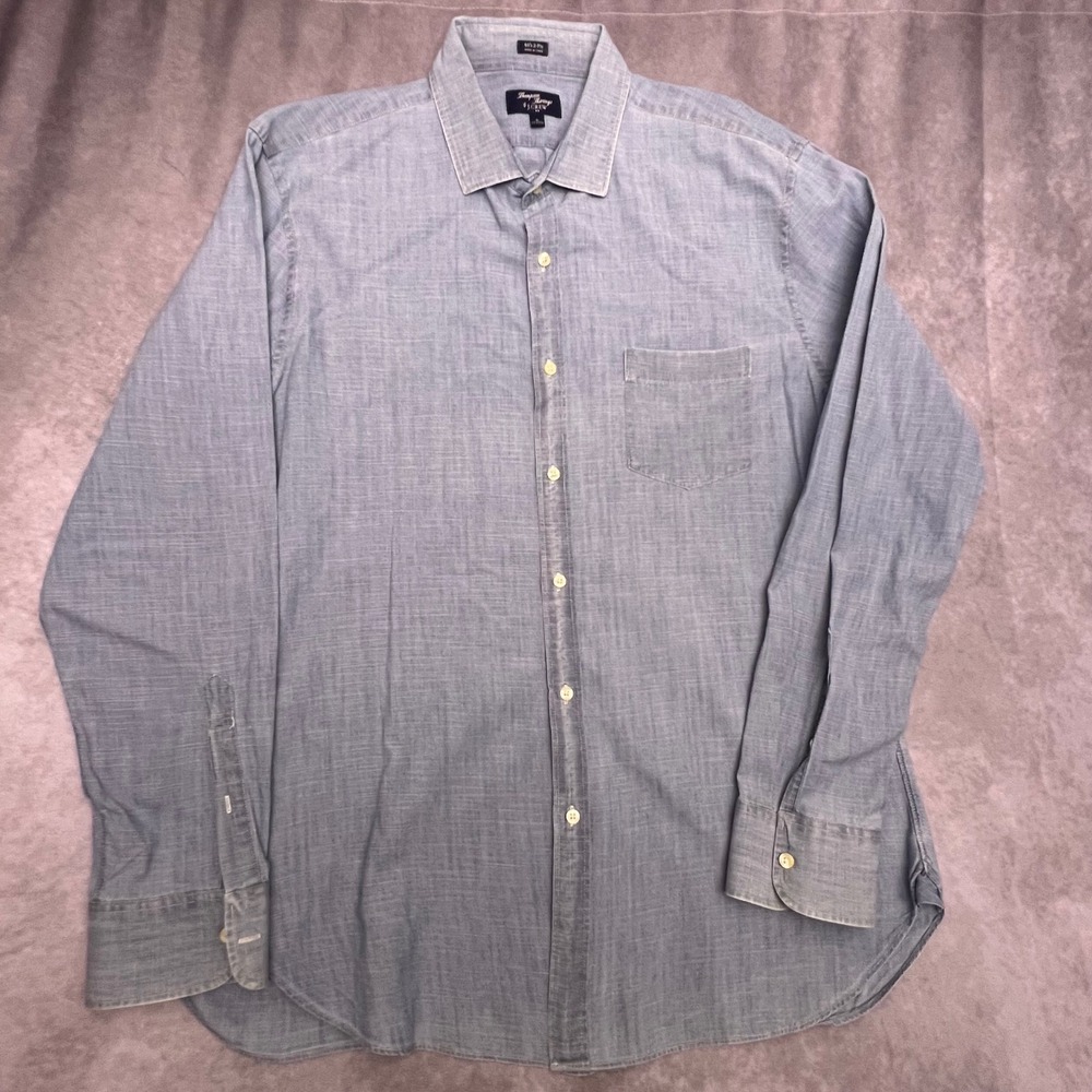 J.Crew Thompson Shirt Mens XL Blue Grey Excellent 80s 2-Ply Cotton Slub A9299